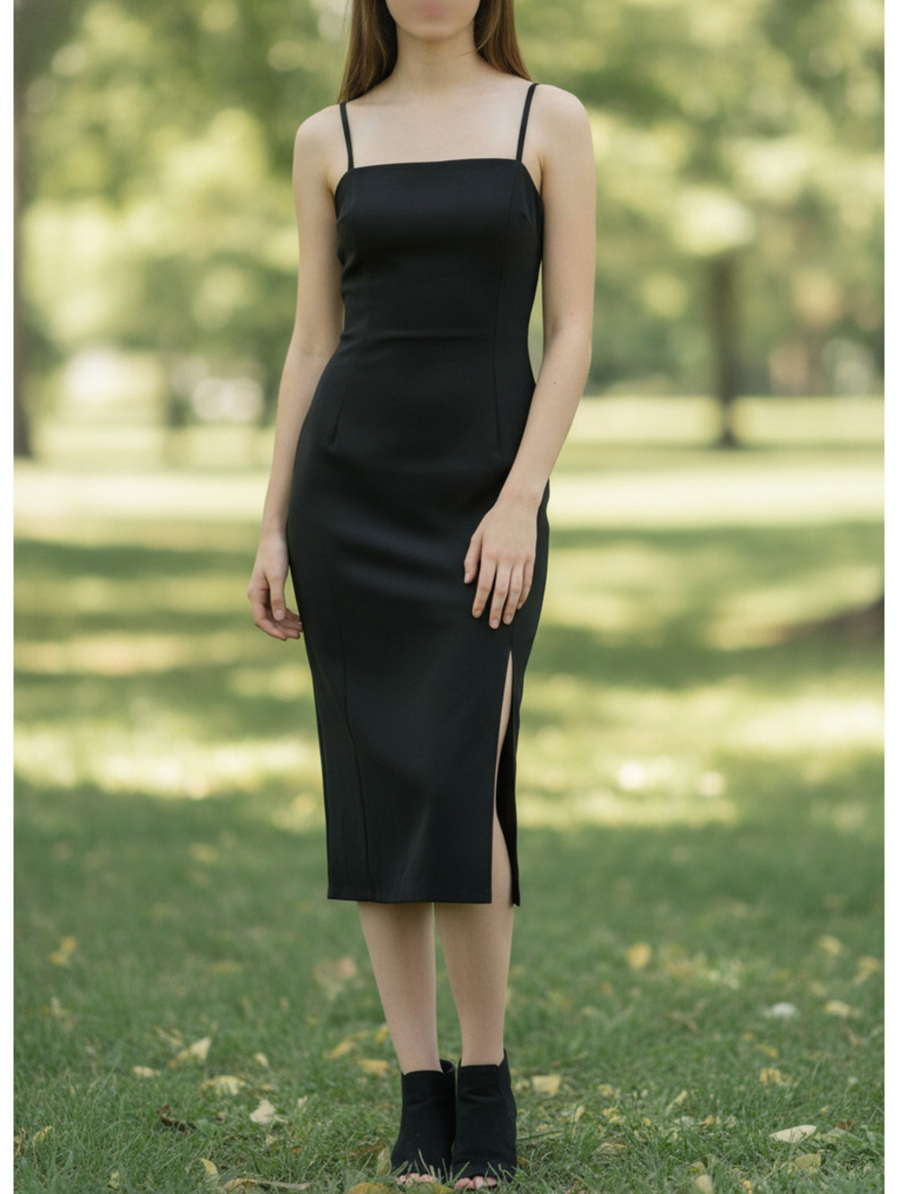 NWOT | Leith | S | Black Square Neck Midi Dress